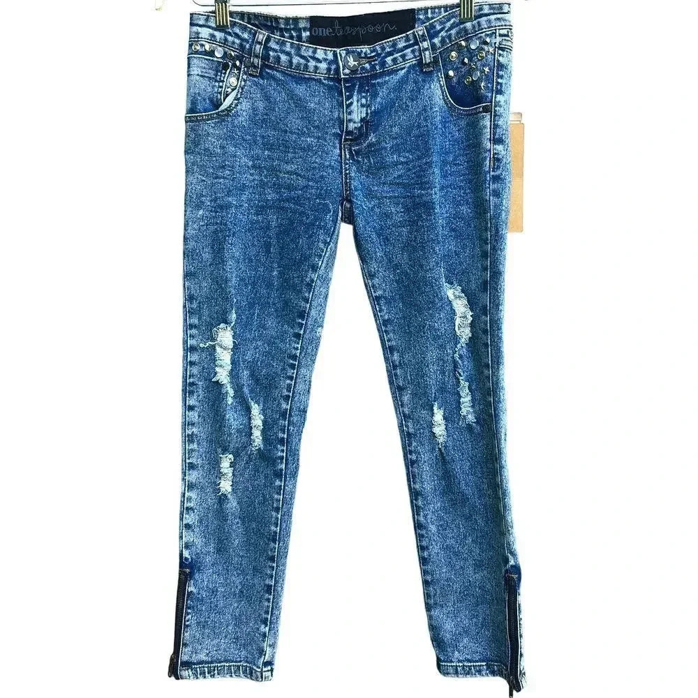 NEW One Teaspoon Women Size 27 Distressed Pin Up Iggy Ankle Zip Jeans v6x